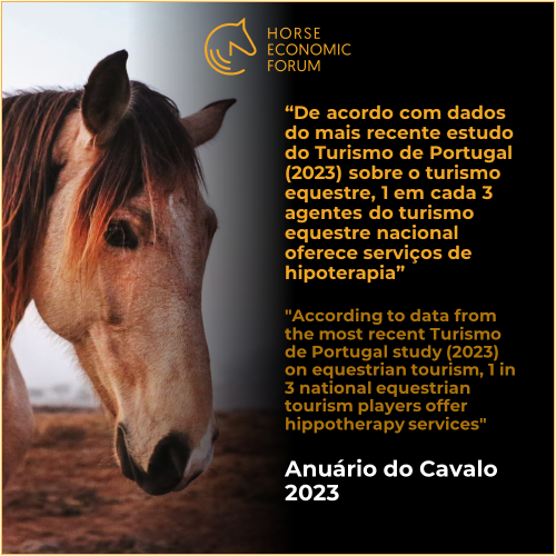 “De acordo com dados do mais recente estudo do Turismo de Portugal (2023) sobre o turismo equestre, 1 em cada 3 agentes do turismo equestre nacional oferece serviços de hipoterapia”