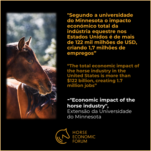 Segundo a universidade do Minnesota o impacto económico total da indústria equestre nos Estados Unidos é de mais de 122 mil milhões de USD, criando 1,7 milhões de empregos